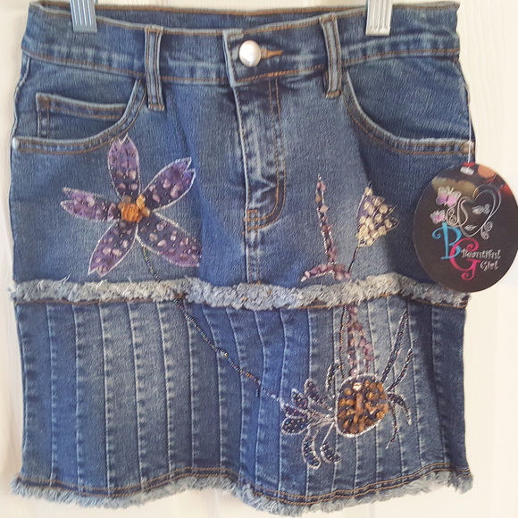 GIRLS Denim SKIRT EMBELLISHED NWT Beautiful Girl Youth Sizes Luxury Gorgeous - Picture 2 of 3